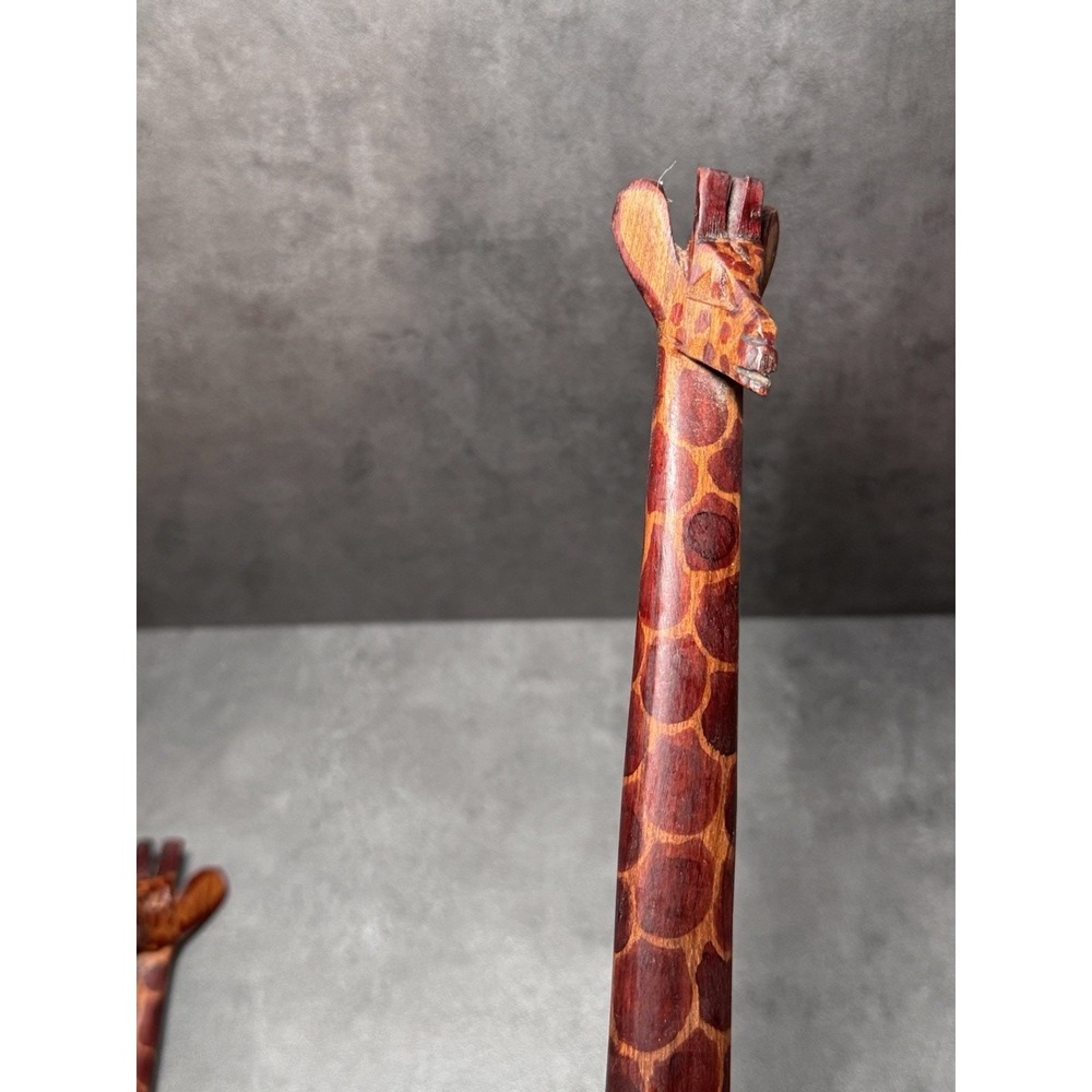 Hand Carved Wooden Giraffe Salad Servers Set 2pc Safari Animal Decor 12in - Picture 3 of 6